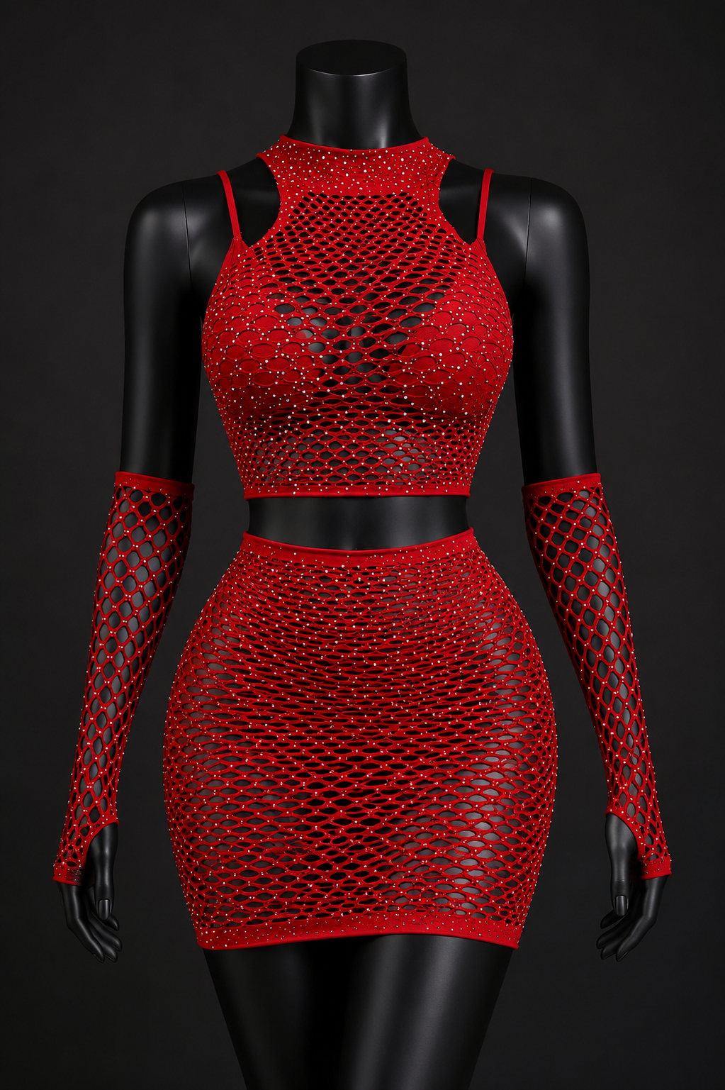 Ruby Radiance Fishnet Dress Set